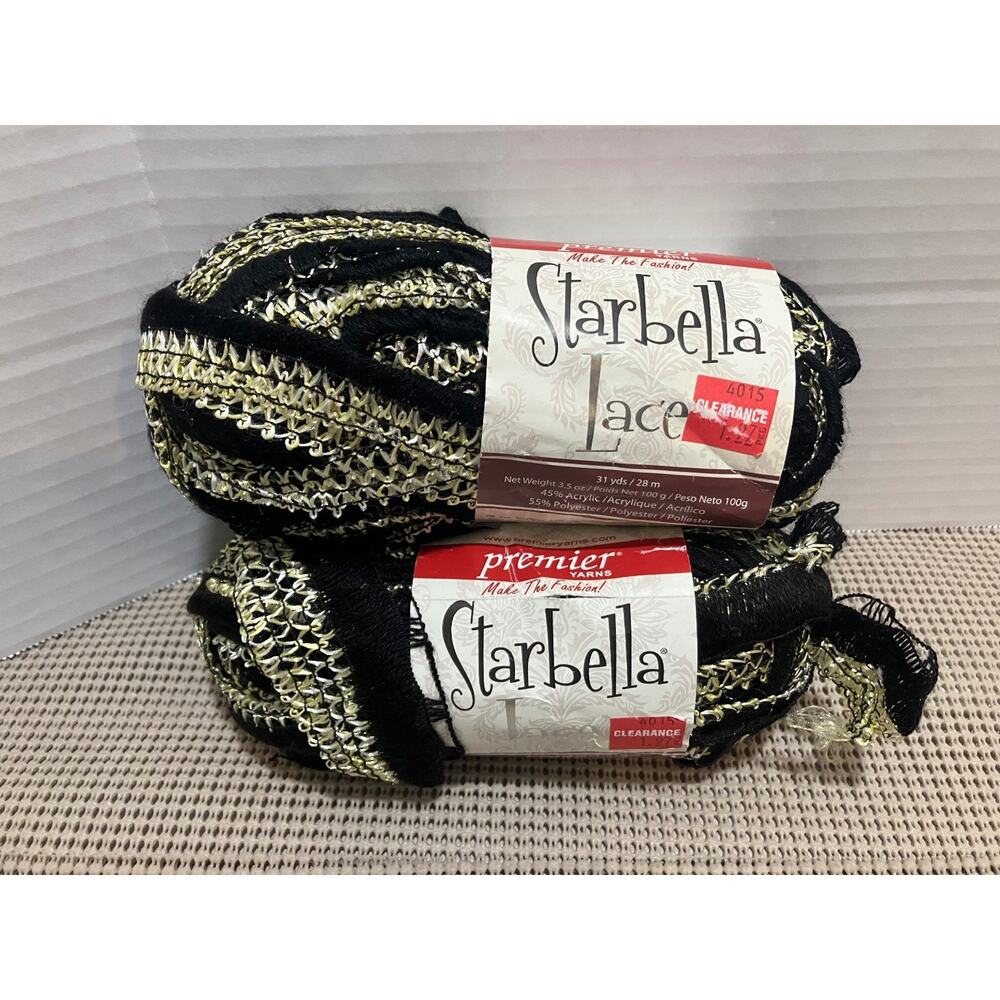 Premier Yarns Starbella Lace Yarn Super Bulky Black Gold Lot of 2